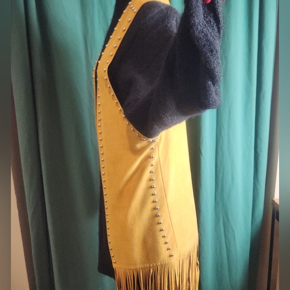 Crazy Train Western Style Women's Faux Suede Fringe Studded Open Front Long Vest - Picture 3 of 6